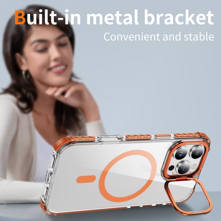 For iPhone 16 Pro Max Rainbow Series Transparent MagSafe Lens Holder Phone Case(Orange) - iPhone 16 Pro Max Cases by PMC Jewellery | Online Shopping South Africa | PMC Jewellery | Buy Now Pay Later Mobicred