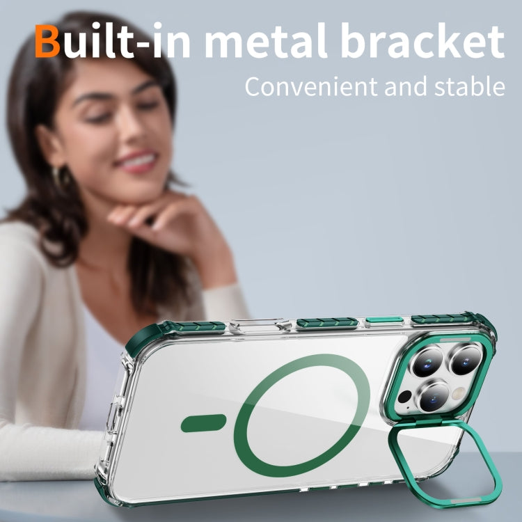 For iPhone 16 Pro Rainbow Series Transparent MagSafe Lens Holder Phone Case(Green) - iPhone 16 Pro Cases by PMC Jewellery | Online Shopping South Africa | PMC Jewellery | Buy Now Pay Later Mobicred