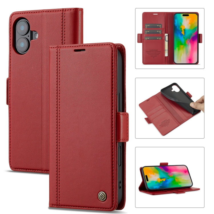 For iPhone 16 Plus LC.IMEEKE Skin-friendly Card Slots Leather Phone Case(Red) - iPhone 16 Plus Cases by LC.IMEEKE | Online Shopping South Africa | PMC Jewellery | Buy Now Pay Later Mobicred