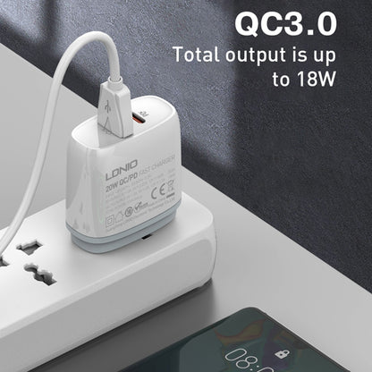 LDNIO Q229 QC3.0 / PD20W USB + Type-C Fast Charger with 1m USB to 8 Pin Cable, Plug Type:UK Plug(White) - USB Charger by LDNIO | Online Shopping South Africa | PMC Jewellery | Buy Now Pay Later Mobicred