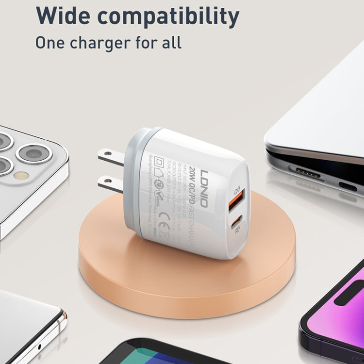 LDNIO Q229 QC3.0 / PD20W USB + Type-C Fast Charger with 1m Type-C to 8 Pin Cable, Plug Type:US Plug(White) - USB Charger by LDNIO | Online Shopping South Africa | PMC Jewellery | Buy Now Pay Later Mobicred