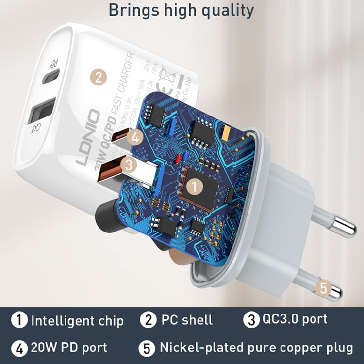 LDNIO Q229 QC3.0 / PD20W USB + Type-C Fast Charger with 1m Type-C to 8 Pin Cable, Plug Type:US Plug(White) - USB Charger by LDNIO | Online Shopping South Africa | PMC Jewellery | Buy Now Pay Later Mobicred