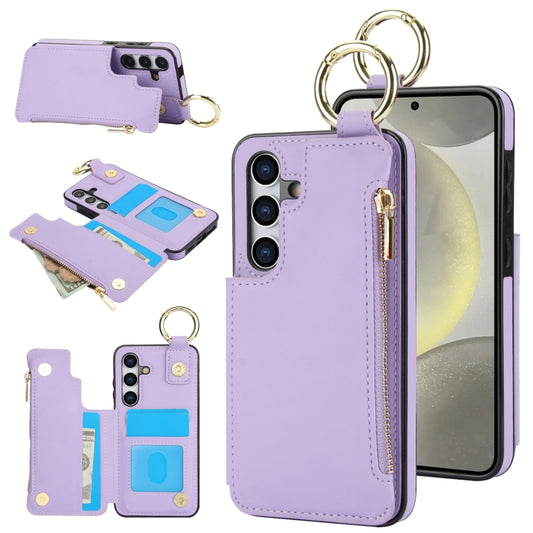 For Samsung Galaxy S24 5G RFlD Anti-theft Double Buckle Ring Zipper Card Phone Case(Purple) - Galaxy S24 5G Cases by PMC Jewellery | Online Shopping South Africa | PMC Jewellery | Buy Now Pay Later Mobicred