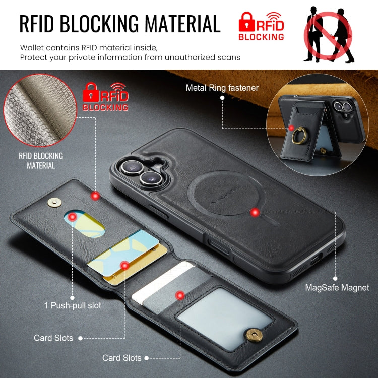 For iPhone 16 Plus DG.MING K1 MagSafe Detachable Wallet RFID Back Cover Phone Case(Black) - iPhone 16 Plus Cases by DG.MING | Online Shopping South Africa | PMC Jewellery | Buy Now Pay Later Mobicred