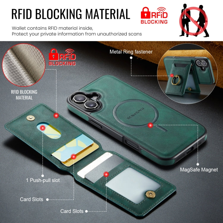 For iPhone 16 Plus DG.MING K1 MagSafe Detachable Wallet RFID Back Cover Phone Case(Green) - iPhone 16 Plus Cases by DG.MING | Online Shopping South Africa | PMC Jewellery | Buy Now Pay Later Mobicred