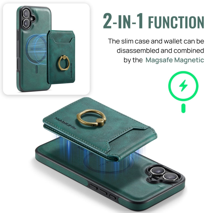 For iPhone 16 Plus DG.MING K1 MagSafe Detachable Wallet RFID Back Cover Phone Case(Green) - iPhone 16 Plus Cases by DG.MING | Online Shopping South Africa | PMC Jewellery | Buy Now Pay Later Mobicred