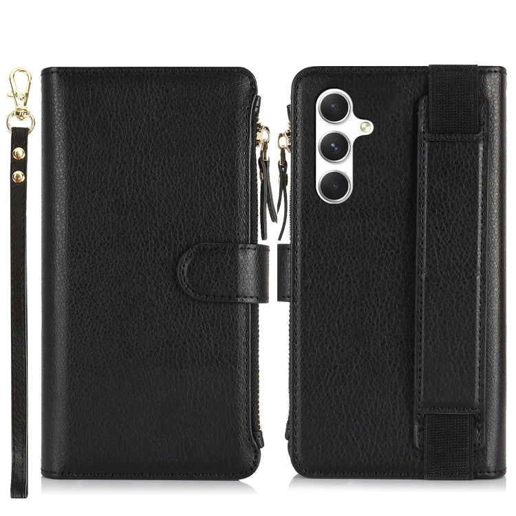 For Samsung Galaxy S24 5G Wristband Holder Zipper Purse RFID Leather Phone Case(Black) - Galaxy S24 5G Cases by PMC Jewellery | Online Shopping South Africa | PMC Jewellery | Buy Now Pay Later Mobicred