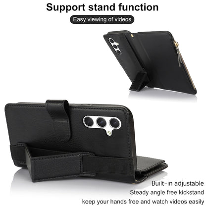 For Samsung Galaxy S24 5G Wristband Holder Zipper Purse RFID Leather Phone Case(Black) - Galaxy S24 5G Cases by PMC Jewellery | Online Shopping South Africa | PMC Jewellery | Buy Now Pay Later Mobicred