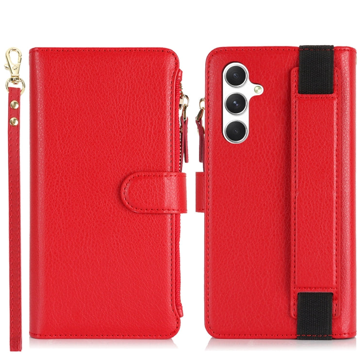 For Samsung Galaxy S24 5G Wristband Holder Zipper Purse RFID Leather Phone Case(Red) - Galaxy S24 5G Cases by PMC Jewellery | Online Shopping South Africa | PMC Jewellery | Buy Now Pay Later Mobicred