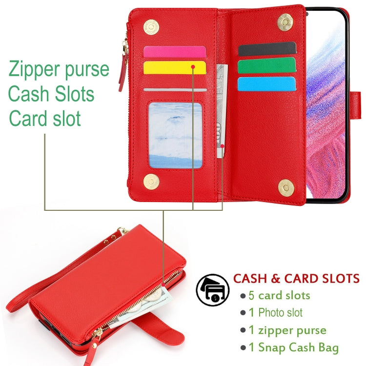 For Samsung Galaxy S24 5G Wristband Holder Zipper Purse RFID Leather Phone Case(Red) - Galaxy S24 5G Cases by PMC Jewellery | Online Shopping South Africa | PMC Jewellery | Buy Now Pay Later Mobicred