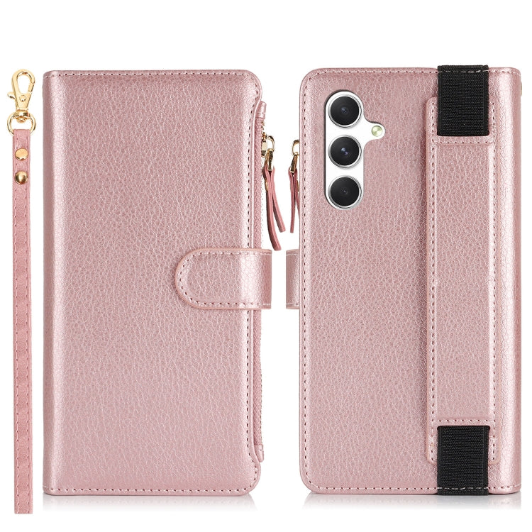 For Samsung Galaxy S24 5G Wristband Holder Zipper Purse RFID Leather Phone Case(Rose Gold) - Galaxy S24 5G Cases by PMC Jewellery | Online Shopping South Africa | PMC Jewellery | Buy Now Pay Later Mobicred