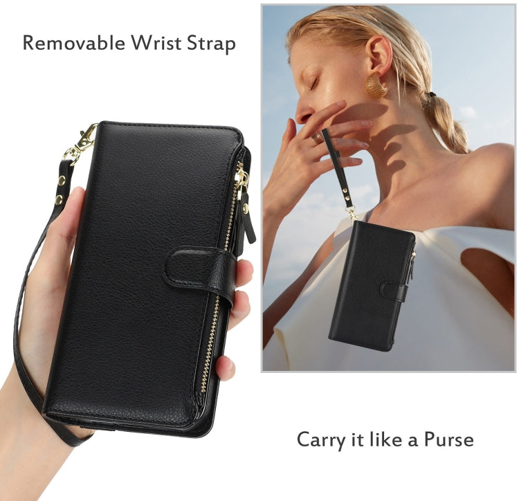 For Samsung Galaxy S24+ 5G Wristband Holder Zipper Purse RFID Leather Phone Case(Black) - Galaxy S24+ 5G Cases by PMC Jewellery | Online Shopping South Africa | PMC Jewellery | Buy Now Pay Later Mobicred