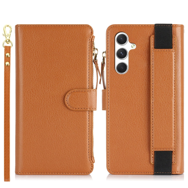 For Samsung Galaxy S24+ 5G Wristband Holder Zipper Purse RFID Leather Phone Case(Brown) - Galaxy S24+ 5G Cases by PMC Jewellery | Online Shopping South Africa | PMC Jewellery | Buy Now Pay Later Mobicred