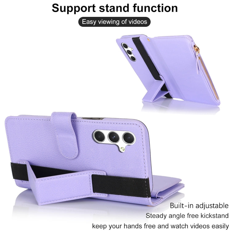 For Samsung Galaxy S24+ 5G Wristband Holder Zipper Purse RFID Leather Phone Case(Purple) - Galaxy S24+ 5G Cases by PMC Jewellery | Online Shopping South Africa | PMC Jewellery | Buy Now Pay Later Mobicred