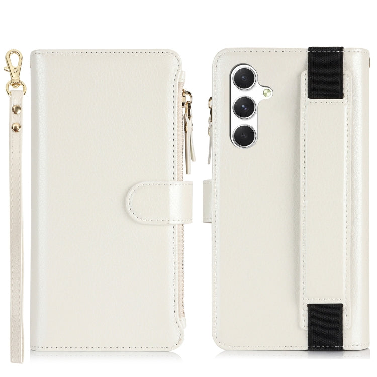 For Samsung Galaxy S24+ 5G Wristband Holder Zipper Purse RFID Leather Phone Case(White) - Galaxy S24+ 5G Cases by PMC Jewellery | Online Shopping South Africa | PMC Jewellery | Buy Now Pay Later Mobicred