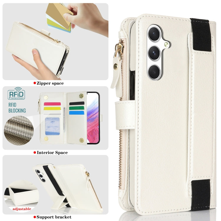 For Samsung Galaxy S24+ 5G Wristband Holder Zipper Purse RFID Leather Phone Case(White) - Galaxy S24+ 5G Cases by PMC Jewellery | Online Shopping South Africa | PMC Jewellery | Buy Now Pay Later Mobicred