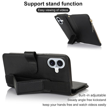 For iPhone 16 Wristband Holder Zipper Purse RFID Leather Phone Case(Black) - iPhone 16 Cases by PMC Jewellery | Online Shopping South Africa | PMC Jewellery | Buy Now Pay Later Mobicred