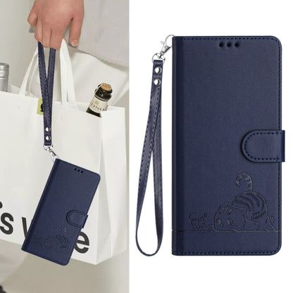 For Samsung Galaxy S25+ 5G Cat Rat Embossed RFID Leather Phone Case with Lanyard(Blue) - Galaxy S25+ 5G Cases by PMC Jewellery | Online Shopping South Africa | PMC Jewellery | Buy Now Pay Later Mobicred