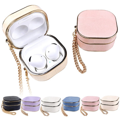 For Samsung Galaxy Buds2 / 2 Pro Crocodile Texture Earbuds Box Leather Protective Case with Metal Bracelet(White) - Samsung Earphone Case by PMC Jewellery | Online Shopping South Africa | PMC Jewellery | Buy Now Pay Later Mobicred