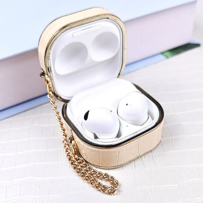 For Samsung Galaxy Buds2 / 2 Pro Crocodile Texture Earbuds Box Leather Protective Case with Metal Bracelet(Beige) - Samsung Earphone Case by PMC Jewellery | Online Shopping South Africa | PMC Jewellery | Buy Now Pay Later Mobicred