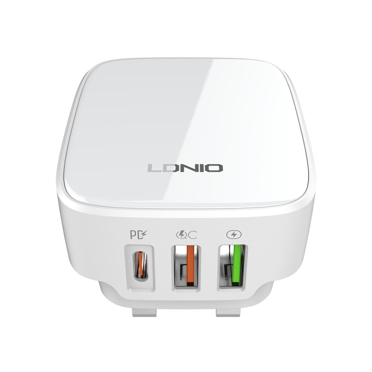 LDNIO Q334 32W Type-C + Dual USB Port Charger with 1m 8 Pin Data Cable, Plug Type:UK Plug(White) - USB Charger by LDNIO | Online Shopping South Africa | PMC Jewellery | Buy Now Pay Later Mobicred