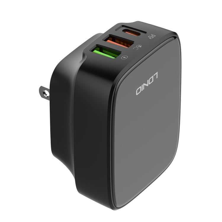 LDNIO Q334 32W Type-C + Dual USB Port Charger with 1m USB-C / Type-C to 8 Pin Data Cable, Plug Type:US Plug(Black) - USB Charger by LDNIO | Online Shopping South Africa | PMC Jewellery | Buy Now Pay Later Mobicred