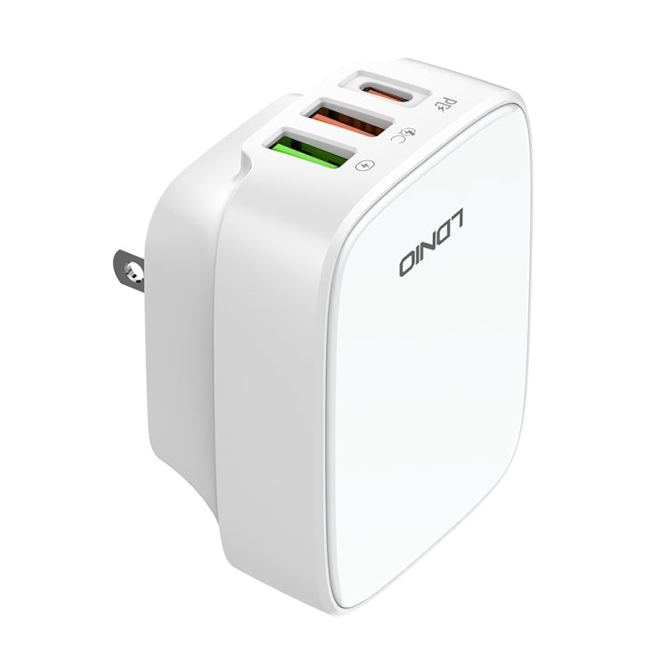 LDNIO Q334 32W Type-C + Dual USB Port Charger with 1m USB-C / Type-C to 8 Pin Data Cable, Plug Type:US Plug(White) - USB Charger by LDNIO | Online Shopping South Africa | PMC Jewellery | Buy Now Pay Later Mobicred