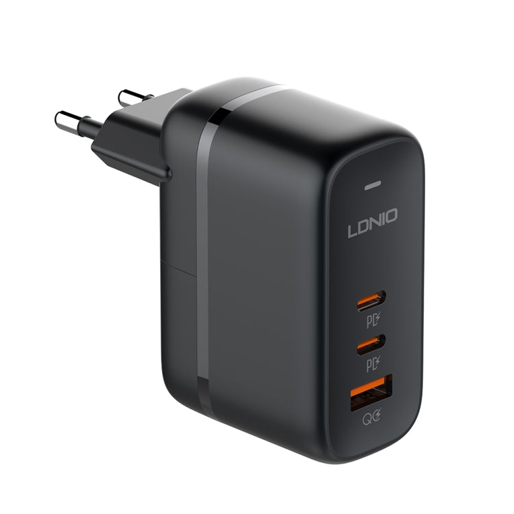 LDNIO Q366 65W USB + Dual Type-C Port Charger with 1m USB-C / Type-C to USB-C / Type-C Data Cable, Plug Type:EU Plug(Black) - USB Charger by LDNIO | Online Shopping South Africa | PMC Jewellery | Buy Now Pay Later Mobicred