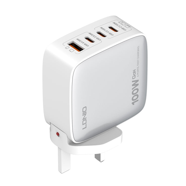 LDNIO Q408 100W GaN USB+3 USB-C / Type-C Interface Charger with 1m 100W USB-C / Type-C to USB-C / Type-C Data Cable, Plug Type:UK Plug(White) - USB Charger by LDNIO | Online Shopping South Africa | PMC Jewellery | Buy Now Pay Later Mobicred