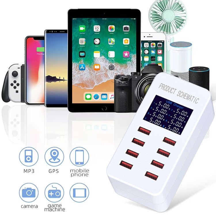 A8B 50W 8 Ports USB Smart Charging Station with Digital Display, Plug:UK Plug - Multifunction Charger by PMC Jewellery | Online Shopping South Africa | PMC Jewellery | Buy Now Pay Later Mobicred