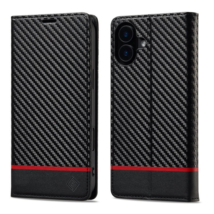 For iPhone 16 Plus LC.IMEEKE Carbon Fiber Leather Phone Case(Horizontal Black) - iPhone 16 Plus Cases by LC.IMEEKE | Online Shopping South Africa | PMC Jewellery | Buy Now Pay Later Mobicred