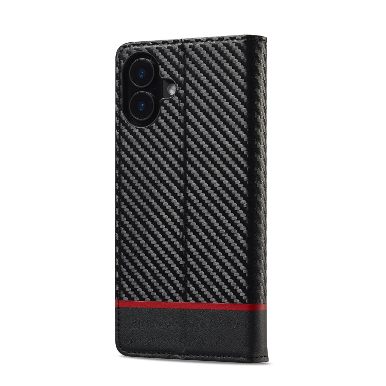 For iPhone 16 Plus LC.IMEEKE Carbon Fiber Leather Phone Case(Horizontal Black) - iPhone 16 Plus Cases by LC.IMEEKE | Online Shopping South Africa | PMC Jewellery | Buy Now Pay Later Mobicred