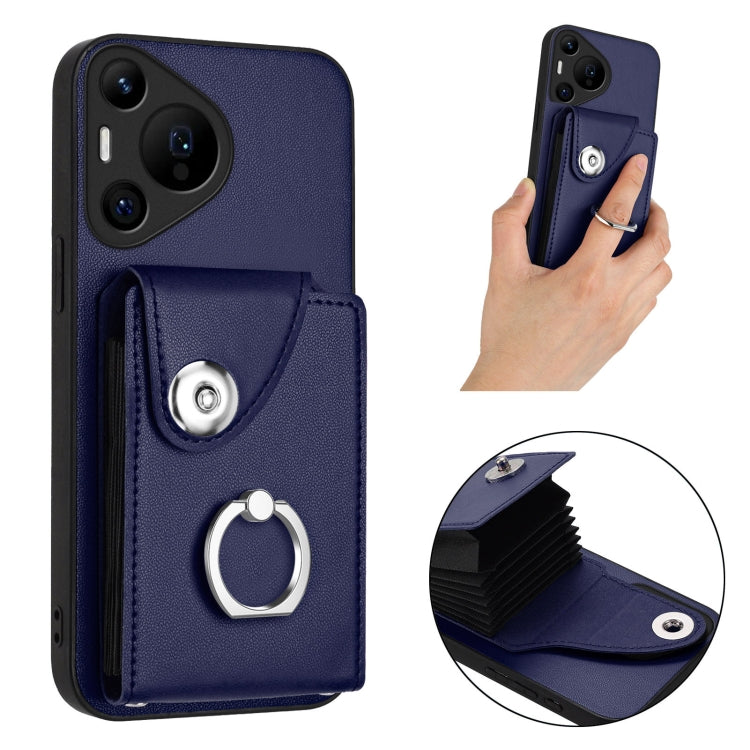 For Huawei Pura 70 Pro / 70 Pro+ Organ Card Bag Ring Holder Phone Case(Blue) - Huawei Cases by PMC Jewellery | Online Shopping South Africa | PMC Jewellery | Buy Now Pay Later Mobicred