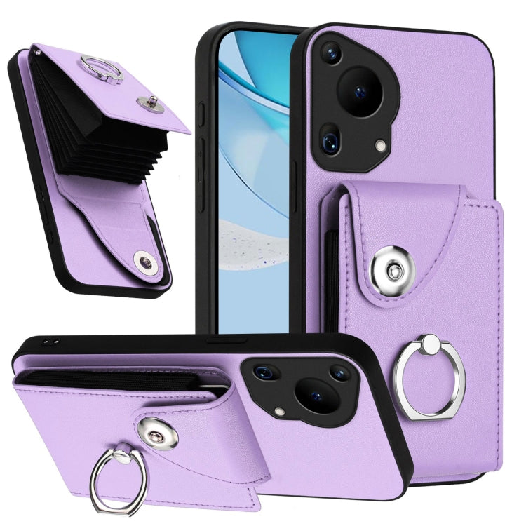 For Huawei Pura 70 Ultra Organ Card Bag Ring Holder Phone Case(Purple) - Huawei Cases by PMC Jewellery | Online Shopping South Africa | PMC Jewellery | Buy Now Pay Later Mobicred