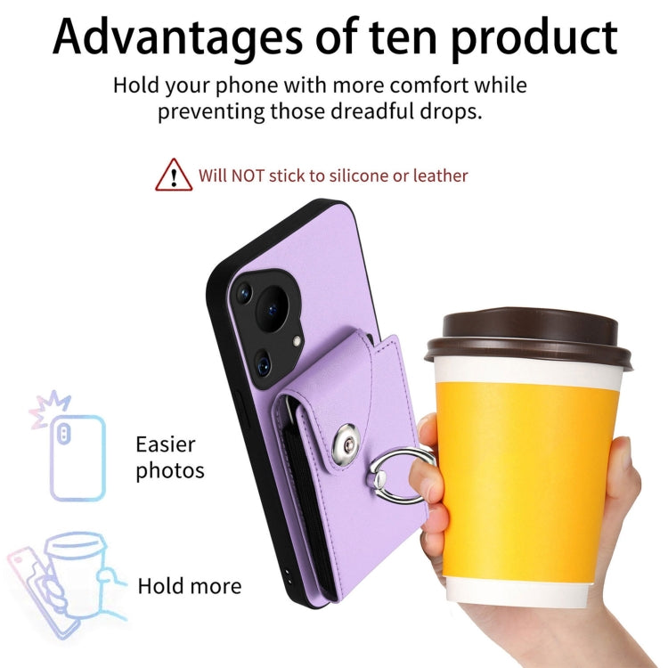 For Huawei Pura 70 Ultra Organ Card Bag Ring Holder Phone Case(Purple) - Huawei Cases by PMC Jewellery | Online Shopping South Africa | PMC Jewellery | Buy Now Pay Later Mobicred