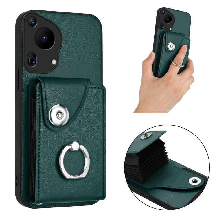 For Huawei Pura 70 Ultra Organ Card Bag Ring Holder Phone Case(Green) - Huawei Cases by PMC Jewellery | Online Shopping South Africa | PMC Jewellery | Buy Now Pay Later Mobicred