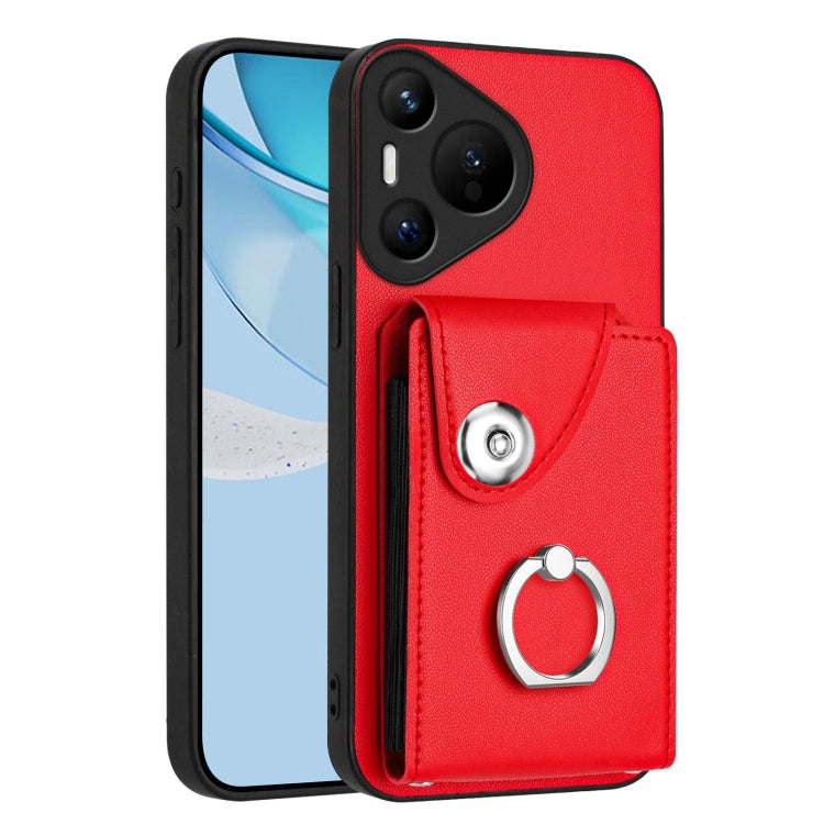 For Huawei Pura 70 Organ Card Bag Ring Holder Phone Case(Red) - Huawei Cases by PMC Jewellery | Online Shopping South Africa | PMC Jewellery | Buy Now Pay Later Mobicred