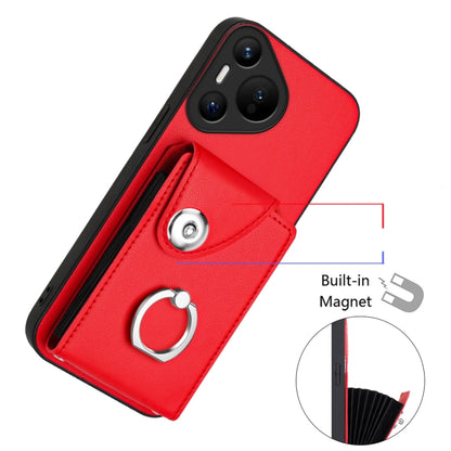 For Huawei Pura 70 Organ Card Bag Ring Holder Phone Case(Red) - Huawei Cases by PMC Jewellery | Online Shopping South Africa | PMC Jewellery | Buy Now Pay Later Mobicred