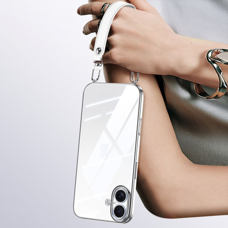 For iPhone 16 Plus SULADA  Electroplated Clear TPU Soft Frame Phone Case with Wrist Strap(Silver) - iPhone 16 Plus Cases by SULADA | Online Shopping South Africa | PMC Jewellery | Buy Now Pay Later Mobicred