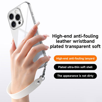 For iPhone 16 Plus SULADA  Electroplated Clear TPU Soft Frame Phone Case with Wrist Strap(Silver) - iPhone 16 Plus Cases by SULADA | Online Shopping South Africa | PMC Jewellery | Buy Now Pay Later Mobicred