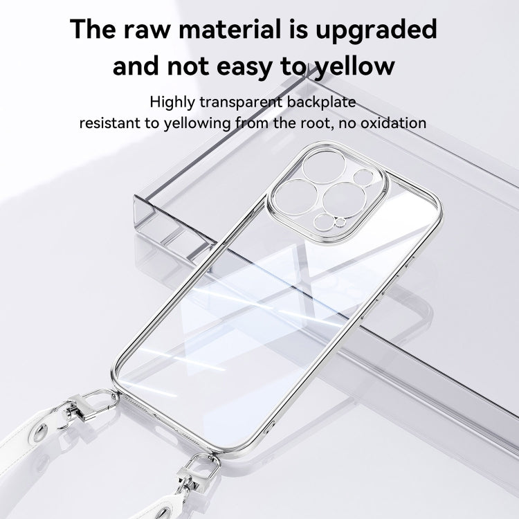 For iPhone 16 Plus SULADA  Electroplated Clear TPU Soft Frame Phone Case with Wrist Strap(Silver) - iPhone 16 Plus Cases by SULADA | Online Shopping South Africa | PMC Jewellery | Buy Now Pay Later Mobicred