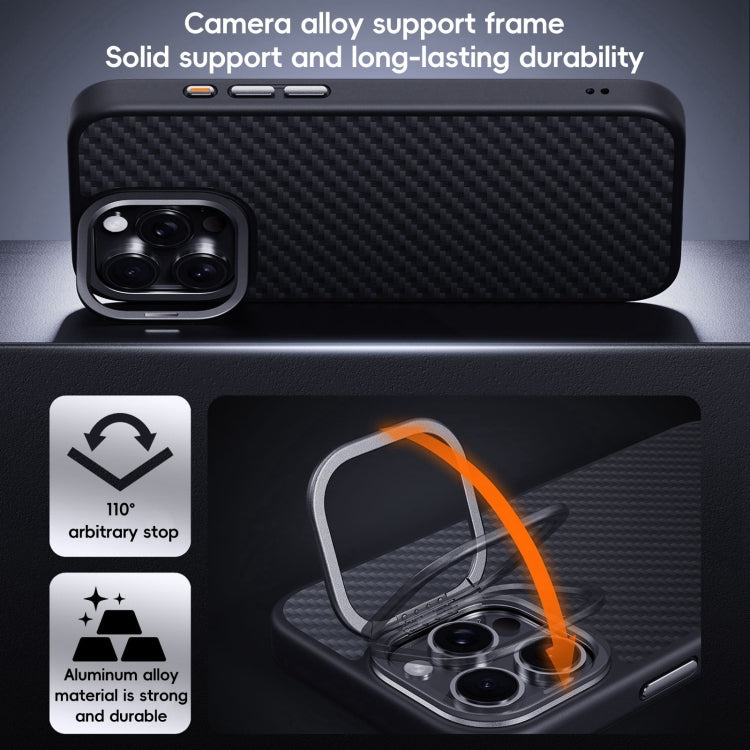 For iPhone 16 Pro Carbon Fiber Kevlar Lens Holder MagSafe Magnetic Phone Case(Black) - iPhone 16 Pro Cases by PMC Jewellery | Online Shopping South Africa | PMC Jewellery | Buy Now Pay Later Mobicred