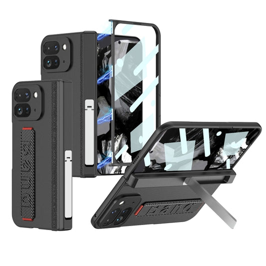 For Google Pixel 9 Pro Fold GKK Integrated Fold Hinge Wrist Strap Phone Case with Holder(Carbon Fiber) - Google Cases by GKK | Online Shopping South Africa | PMC Jewellery | Buy Now Pay Later Mobicred