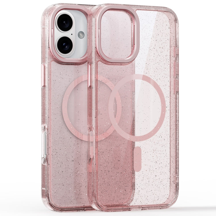 For iPhone 16 Plus Glitter Powder Lens Holder MagSafe Magnetic Phone Case(Transparent Pink) - iPhone 16 Plus Cases by PMC Jewellery | Online Shopping South Africa | PMC Jewellery | Buy Now Pay Later Mobicred