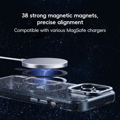 For iPhone 16 Plus Glitter Powder Lens Holder MagSafe Magnetic Phone Case(Transparent Black) - iPhone 16 Plus Cases by PMC Jewellery | Online Shopping South Africa | PMC Jewellery | Buy Now Pay Later Mobicred