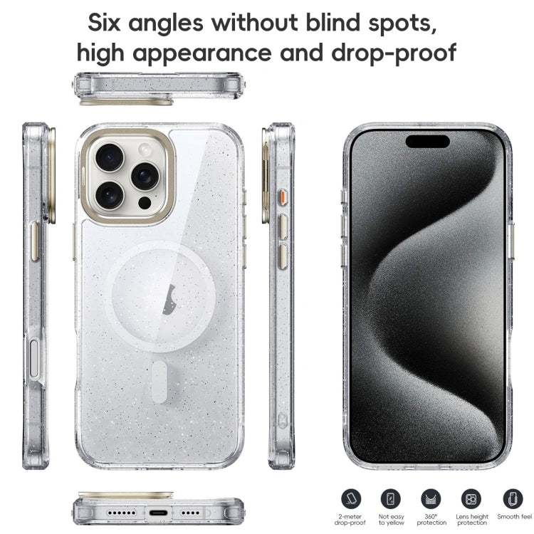 For iPhone 16 Plus Glitter Powder Lens Holder MagSafe Magnetic Phone Case(Transparent Black) - iPhone 16 Plus Cases by PMC Jewellery | Online Shopping South Africa | PMC Jewellery | Buy Now Pay Later Mobicred