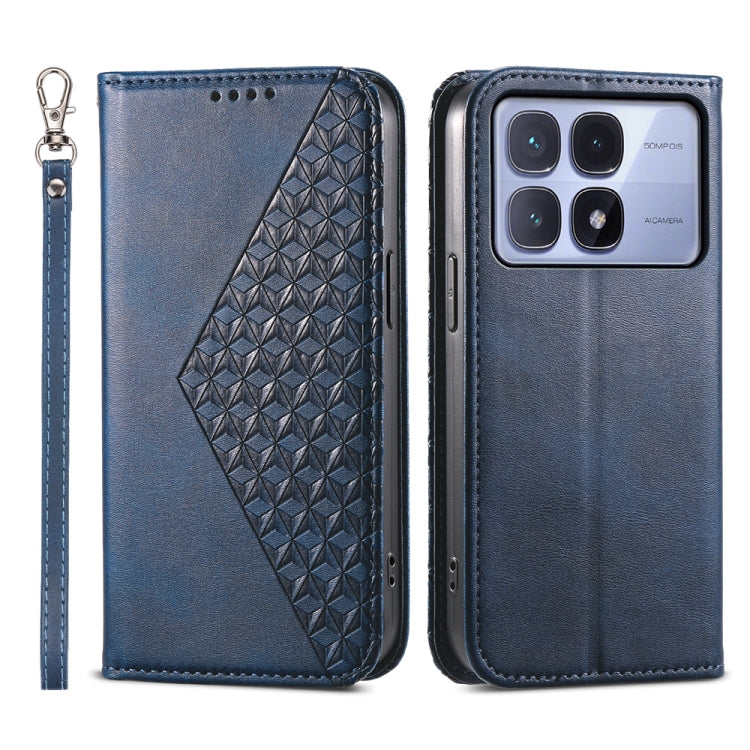 For Redmi K70 Ultra Cubic Grid Calf Texture Magnetic Leather Phone Case(Blue) - Xiaomi Cases by PMC Jewellery | Online Shopping South Africa | PMC Jewellery | Buy Now Pay Later Mobicred