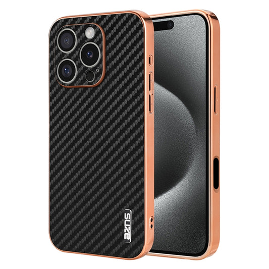 For iPhone 16 Pro AZNS Electroplated Edge Carbon Fiber Texture Phone Case(Black) - iPhone 16 Pro Cases by AZNS | Online Shopping South Africa | PMC Jewellery | Buy Now Pay Later Mobicred