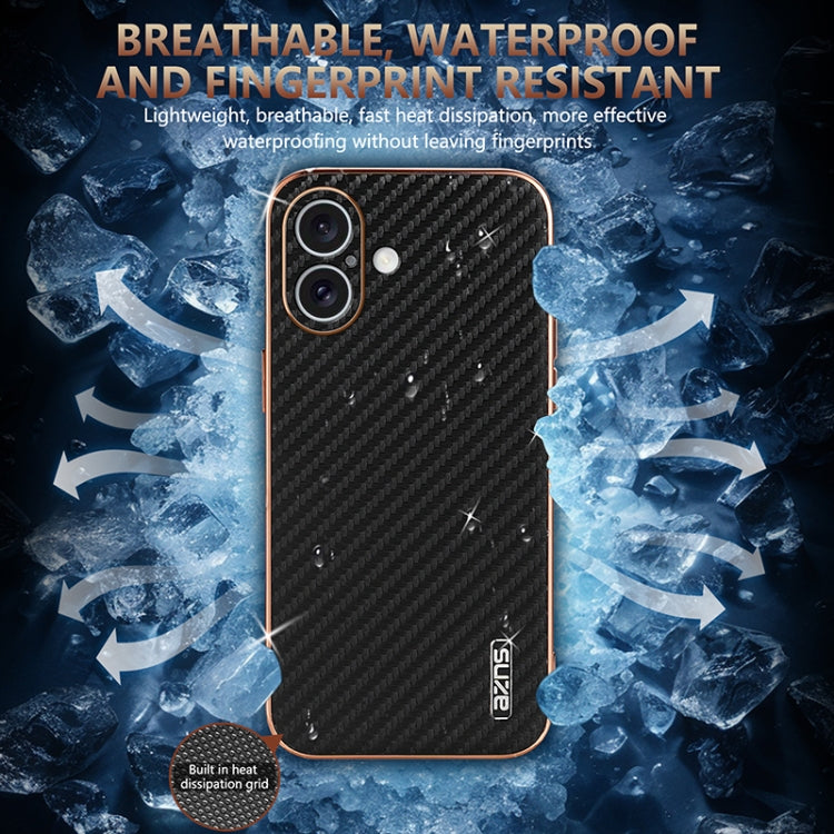 For iPhone 16 AZNS Electroplated Edge Carbon Fiber Texture Phone Case(Blue) - iPhone 16 Cases by AZNS | Online Shopping South Africa | PMC Jewellery | Buy Now Pay Later Mobicred