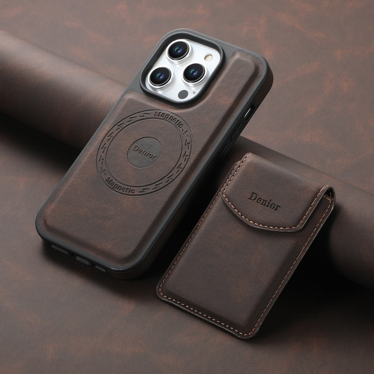 For iPhone 16 Denior D19 Skin Feel MagSafe Detachable Card Slot Phone Case(Brown) - iPhone 16 Cases by Denior | Online Shopping South Africa | PMC Jewellery | Buy Now Pay Later Mobicred